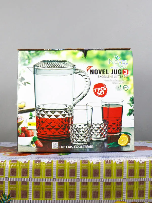 03 Plastic Novel Jug with 6 Glass Set of 7 Sea Green