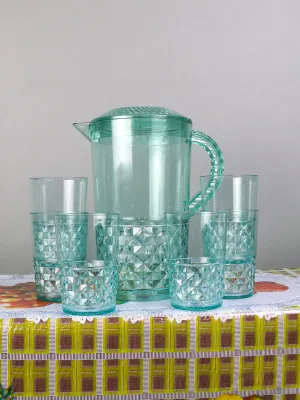 03 Plastic Novel Jug with 6 Glass Set of 7 Sea Green