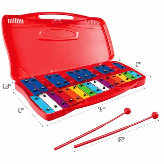 25 Notes Kids Glockenspiel Chromatic Metal Xylophone-Red