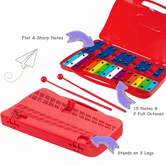 25 Notes Kids Glockenspiel Chromatic Metal Xylophone-Red