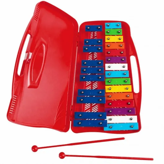 25 Notes Kids Glockenspiel Chromatic Metal Xylophone-Red