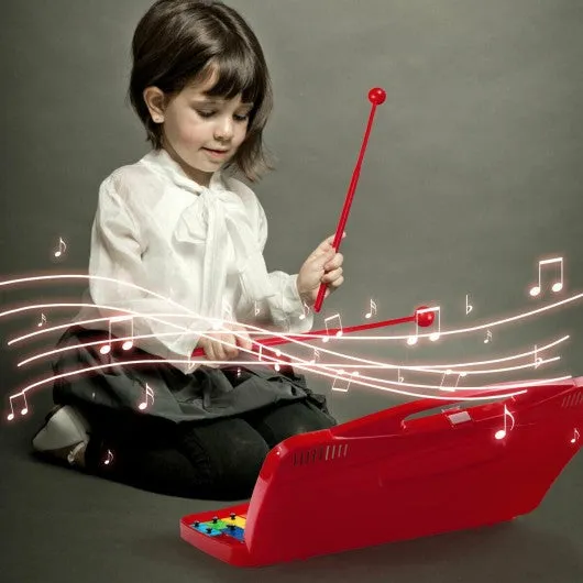 25 Notes Kids Glockenspiel Chromatic Metal Xylophone-Red