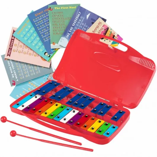 25 Notes Kids Glockenspiel Chromatic Metal Xylophone-Red