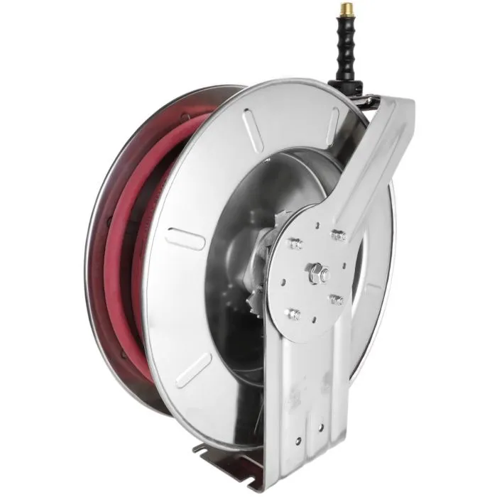 2751-5014SS - Milton® Industrial Stainless Steel Hose Reel Retractable, 1/4" ID x 50' Ultra-Lightweight Rubber Hose w/ 1/4" NPT, 300 PSI