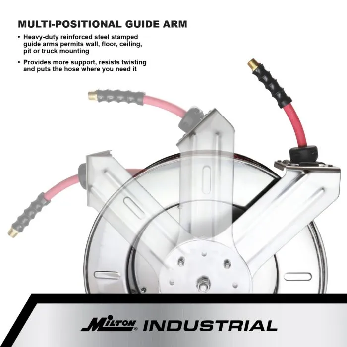 2755-3538SS - Milton® Industrial Stainless Steel Hose Reel Retractable, 3/8" ID x 35' EPDM Hose w/ 3/8" NPT, 300 PSI