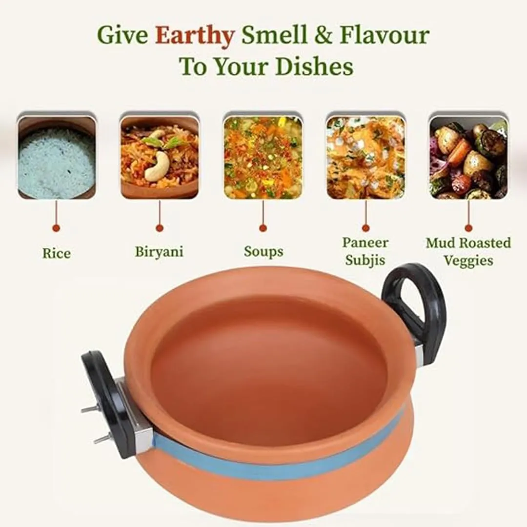 2L Clay Handi with Free Set of 2 Curd Bowls | Handmade Eco-friendly Terracotta Cookware | Organic Earthen | Sustainable Cookware Set