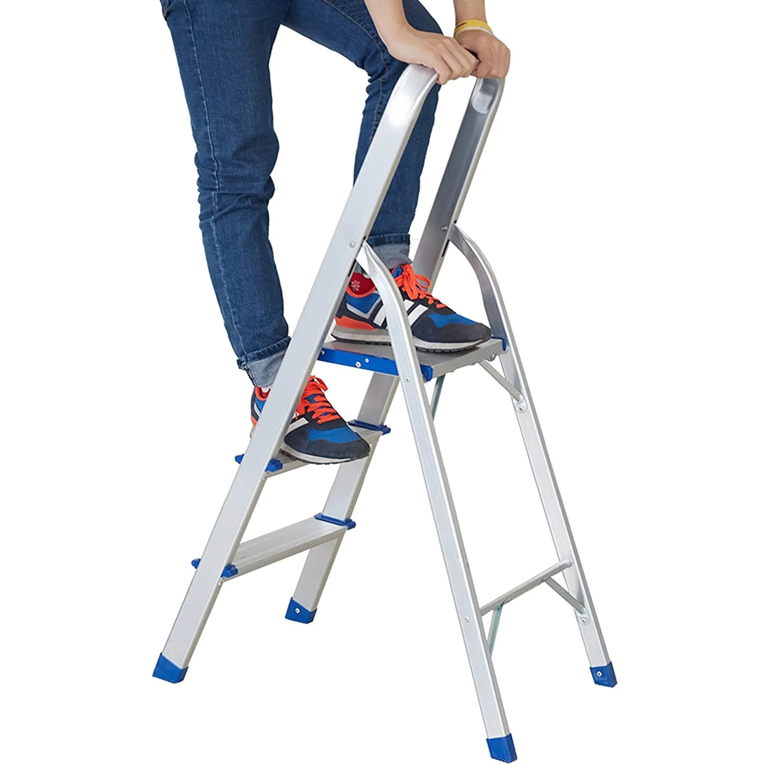 3 Step Non-Slip Aluminum Ladder Folding Platform Stool, 220 lbs Load Capacity