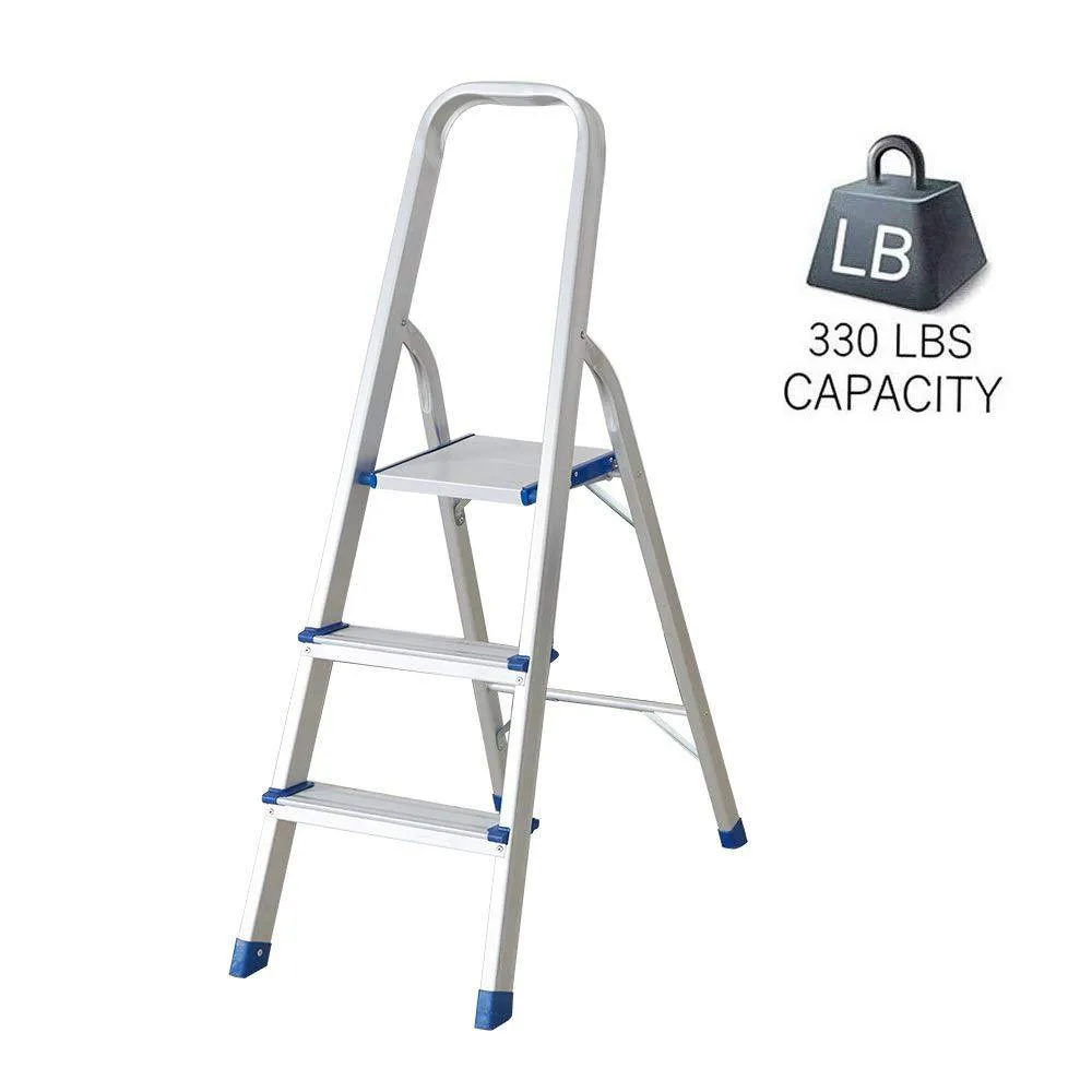 3 Step Non-Slip Aluminum Ladder Folding Platform Stool, 220 lbs Load Capacity