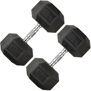 30KG PAIR HEAVY WEIGHT HEXAGONAL HEX DUMBELL SET WITH METAL HANDLES