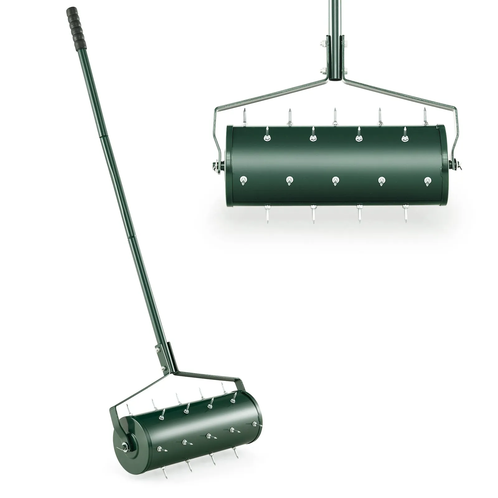 45 cm Manual Rolling Lawn Aerator Tool with 130 cm Detachable Handle-Green