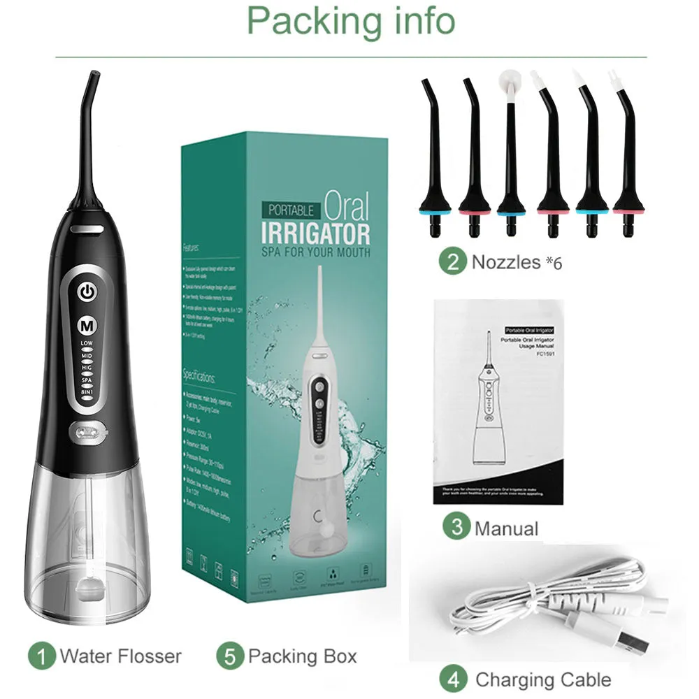 5 Modes Oral Irrigator, Portable Flosser, USB Rechargeable, Water