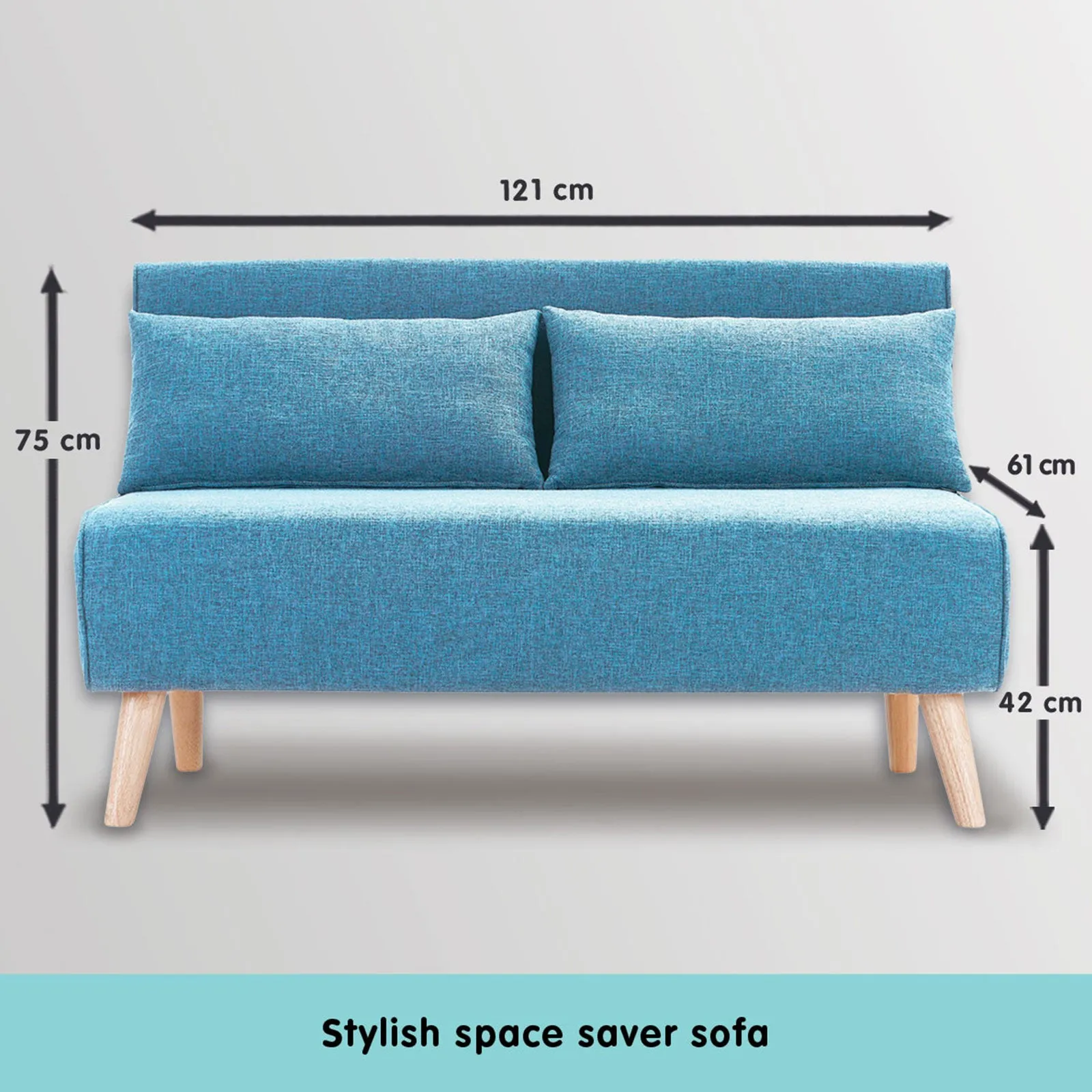 Adjustable Blue 2-Seater Sofa Bed with Linen Fabric, Sarantino