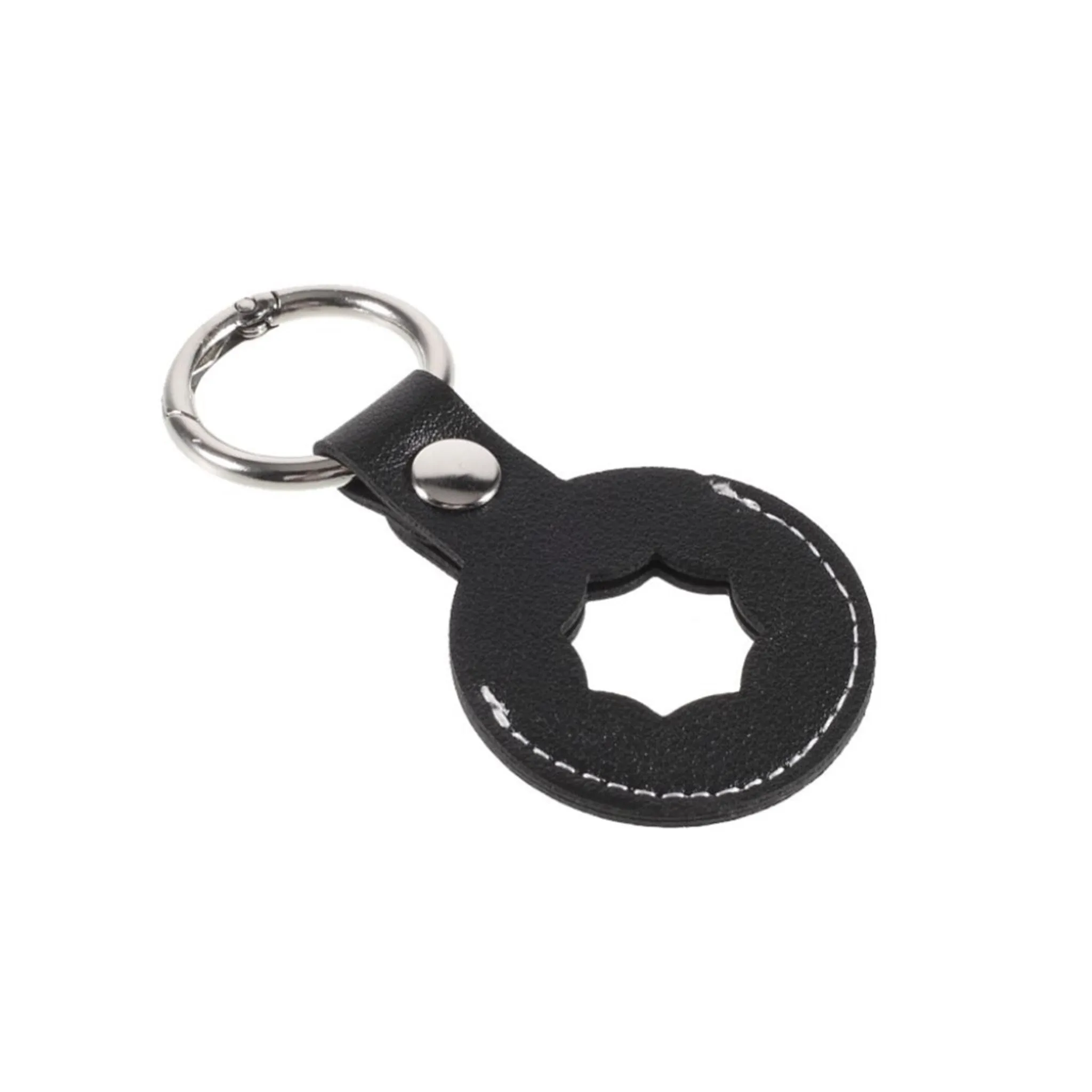 AirTags octagon design leather cover with keyring - Black