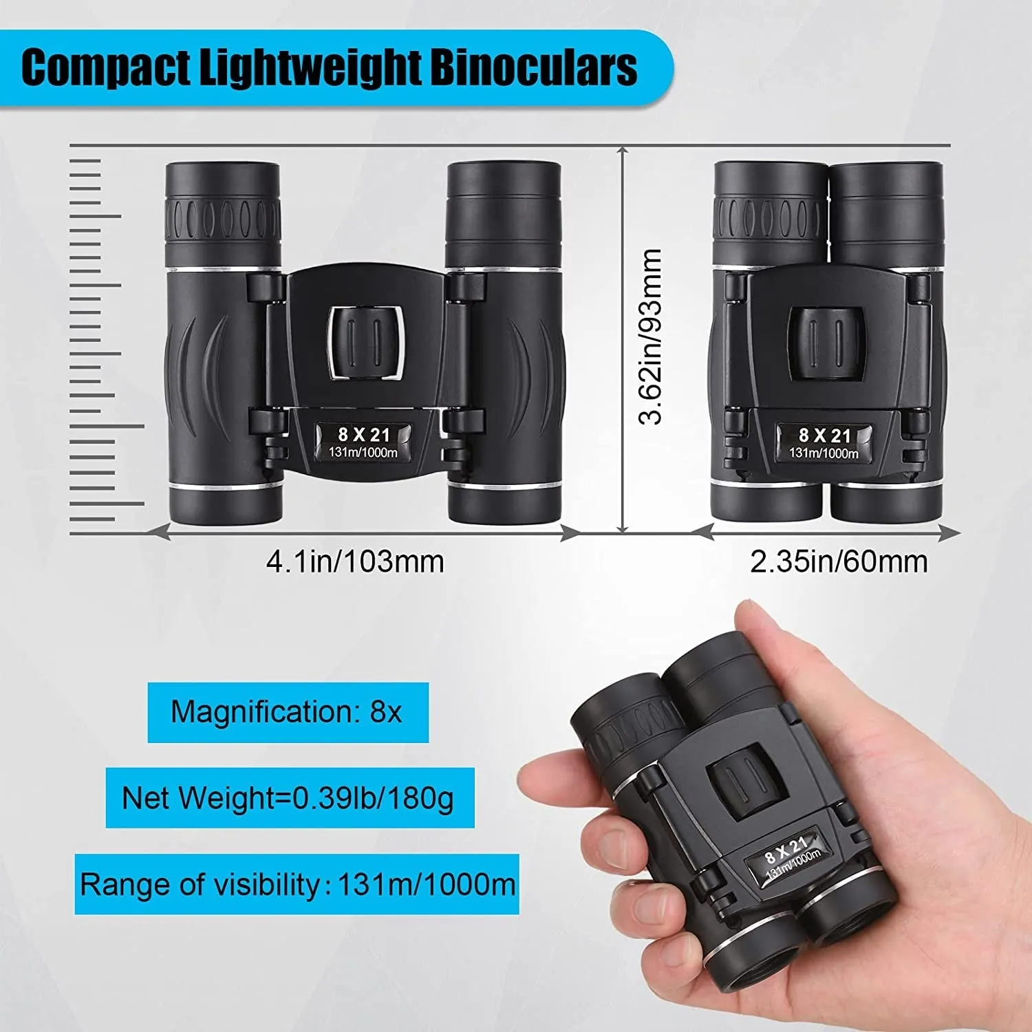 Anourney 8X21 Mini Compact Pocket Binoculars, Lightweight Foldable Binoculars,Easy Focus Small Binoculars for Adults Kids Bird Watching,Opera Concert, Travel, Hiking, Outdoor Scenery, Football Game