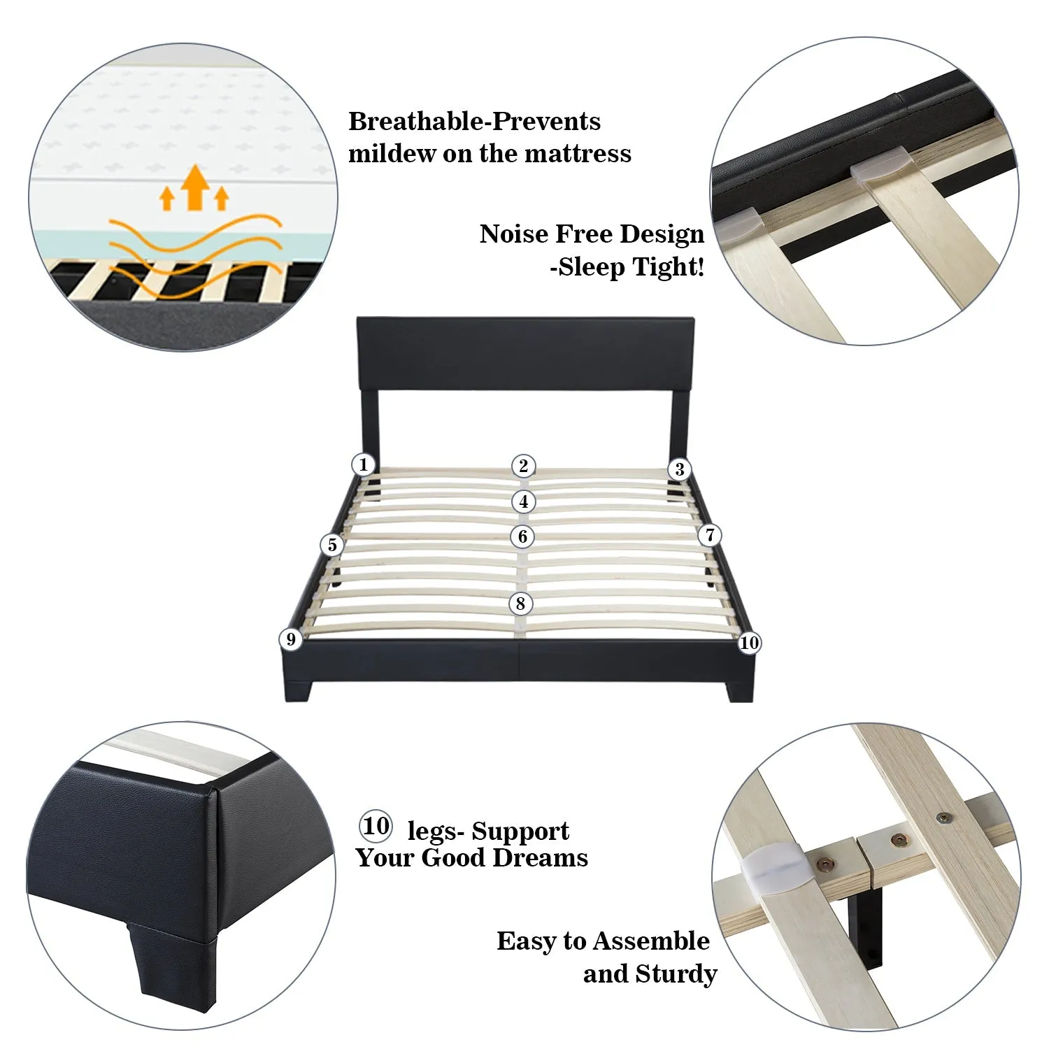 Bed Frame with Adjustable Headboard