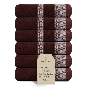 BePlush Zero Twist Bamboo Hand Towels : Ultra Soft, Highly Absorbent, Quick Dry, Anti Bacterial Napkins for Hand Towel || 450 GSM, 40 X 60 cms (6, Dark Brown)