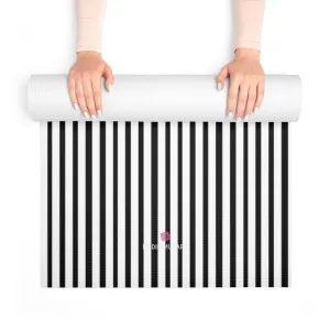 Black Stripe Foam Yoga Mat, Modern White and Black Stripes Lightweight 0.25" thick Mat - Printed in USA (Size: 24″x72")