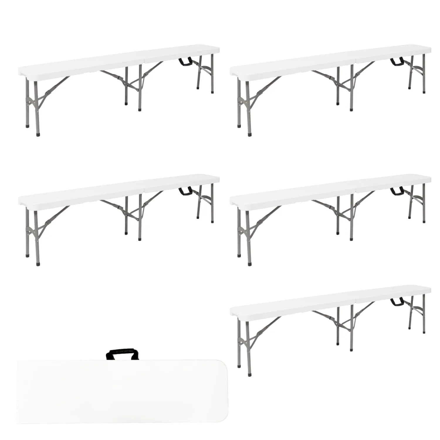 BTExpert 6 feet Plastic Folding Bench Indoor Outdoor Portable Picnic Party Garden Dining Seat Camping Soccer Multipurpose Activities w/Handle UV Waterproof Steel Frame Stackable Fold-in-Half Set of 5