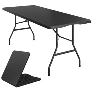 BTExpert Fold-in-Half Folding Utility Table 6 Feet 72" x 29.5" Lightweight Portable Carrying Handle, Indoor Outdoor Picnic Camping Office Home Party Wedding Event Easy to Clean Store & Care Black