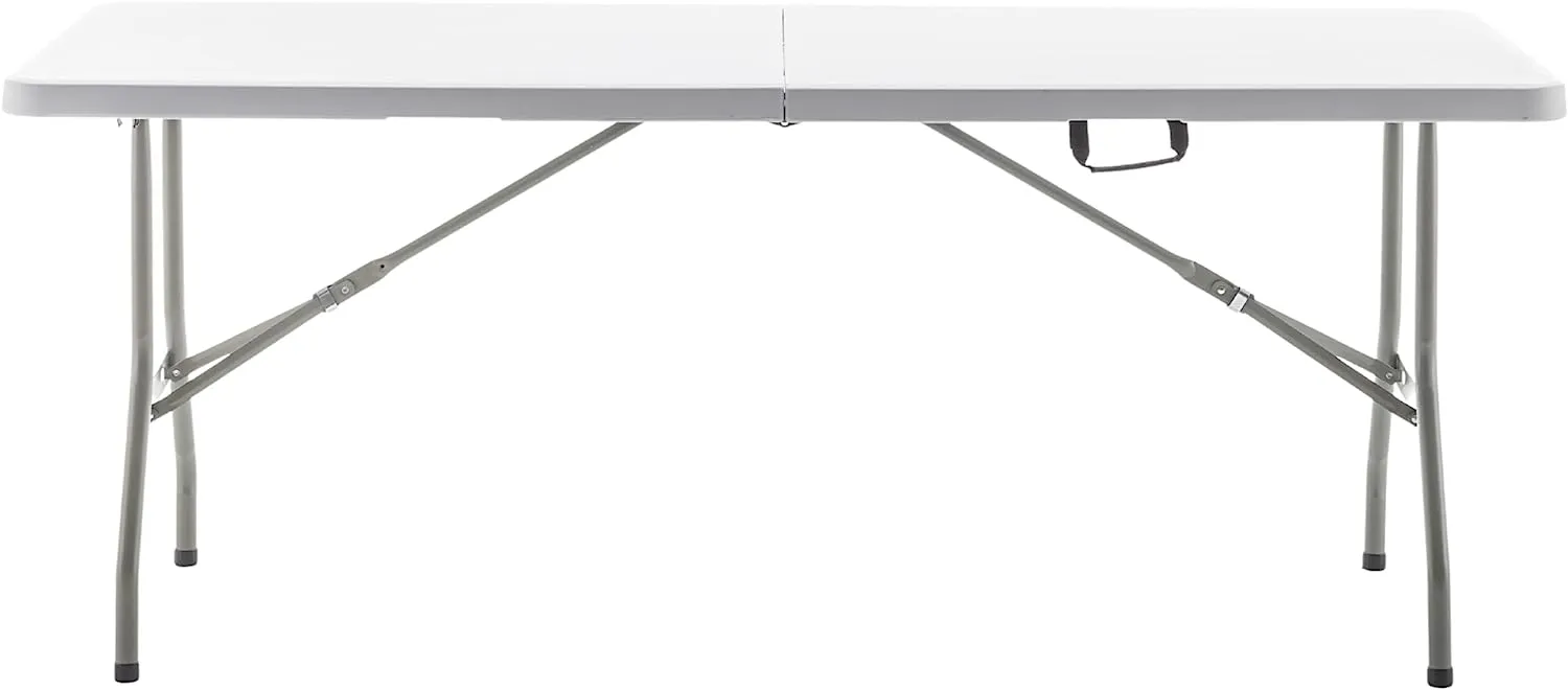 BTExpert Fold-in-Half Folding Utility Table 6 Feet 72"x 29.5" Lightweight Portable Carrying Handle Indoor Outdoor Picnic Camping Office Home Party Wedding Event Easy to Clean Store Care White Set of 2