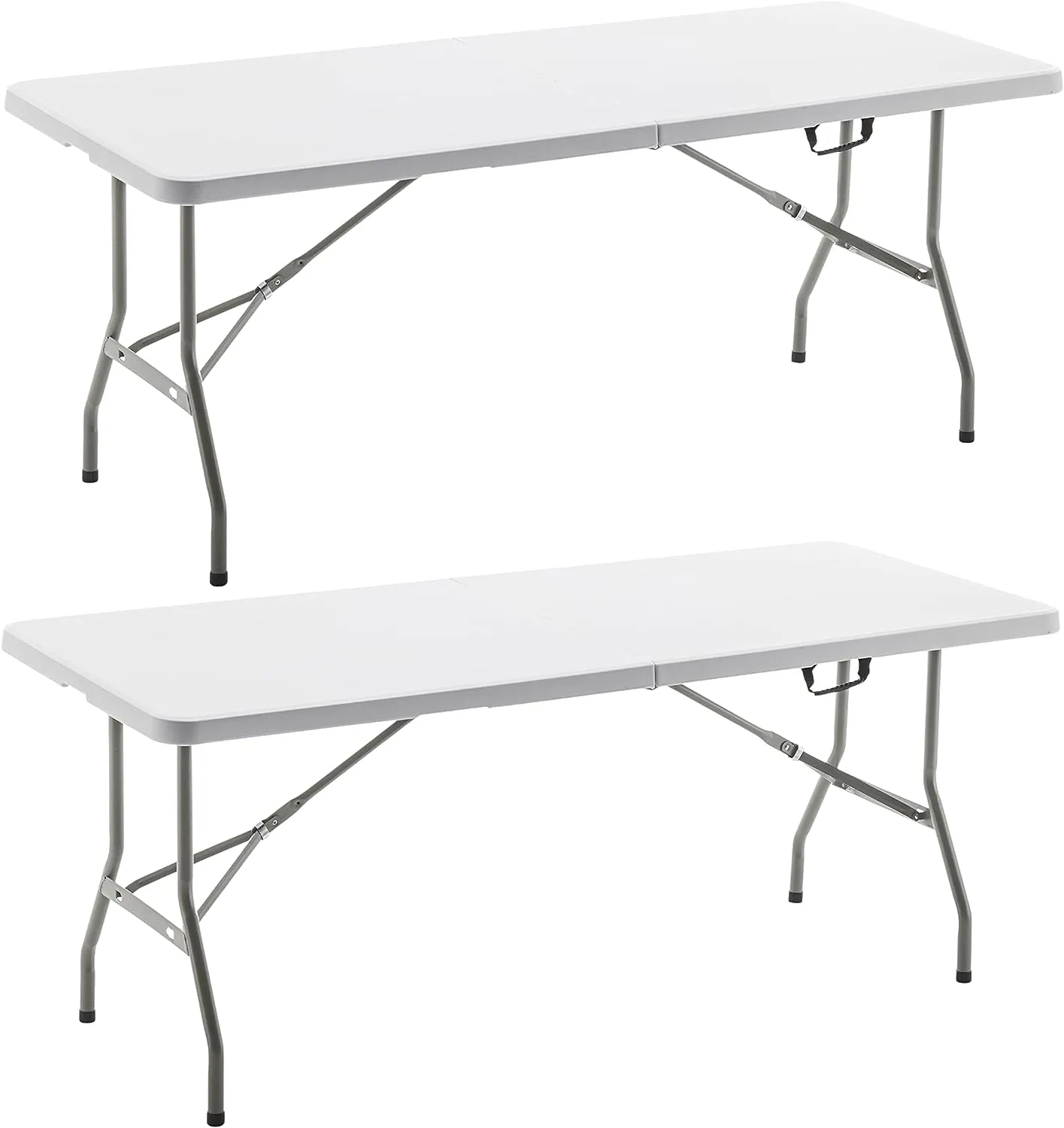 BTExpert Fold-in-Half Folding Utility Table 6 Feet 72"x 29.5" Lightweight Portable Carrying Handle Indoor Outdoor Picnic Camping Office Home Party Wedding Event Easy to Clean Store Care White Set of 2