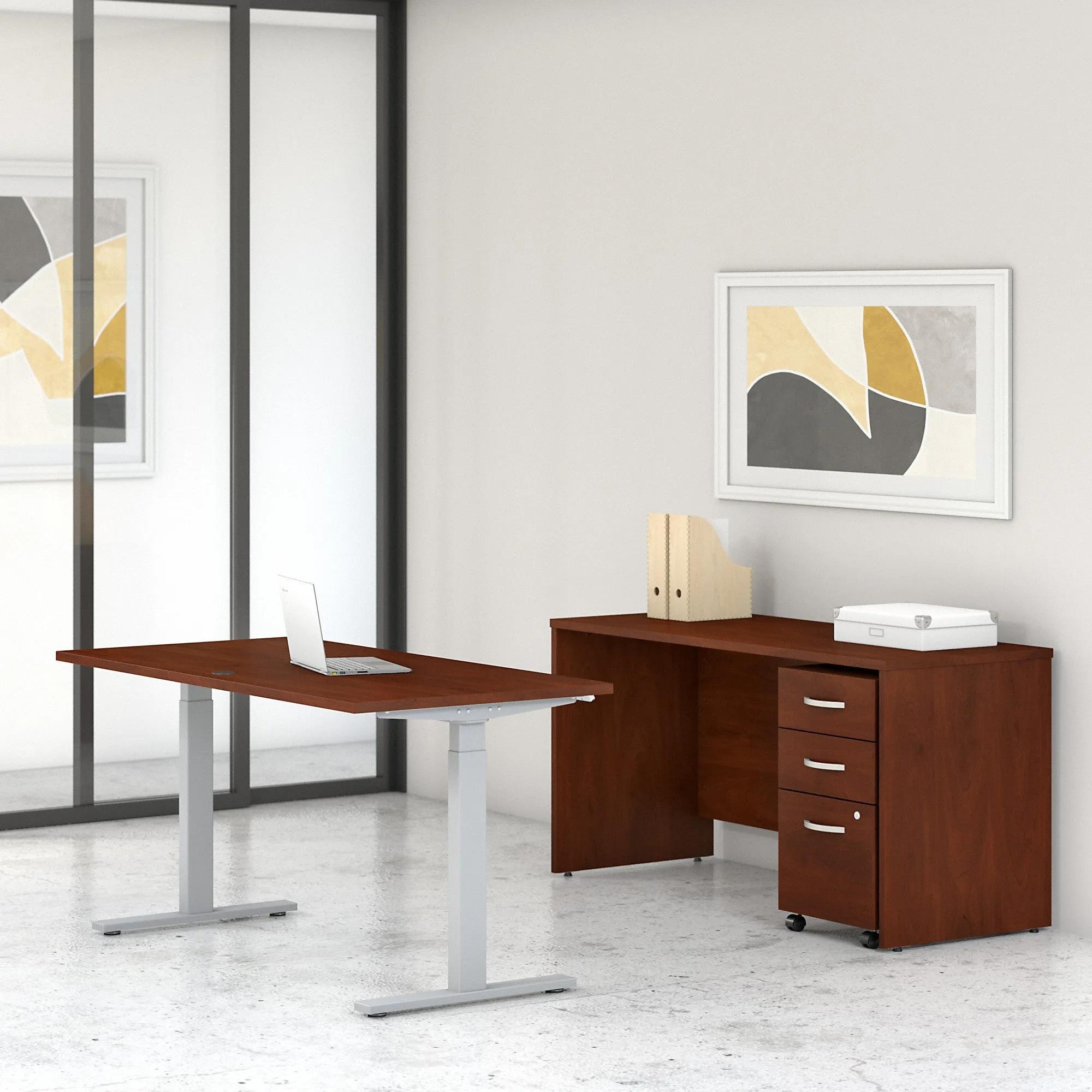 Bush Business Furniture 60W x 30D Height-Adjustable Standing Desk, Credenza and Storage