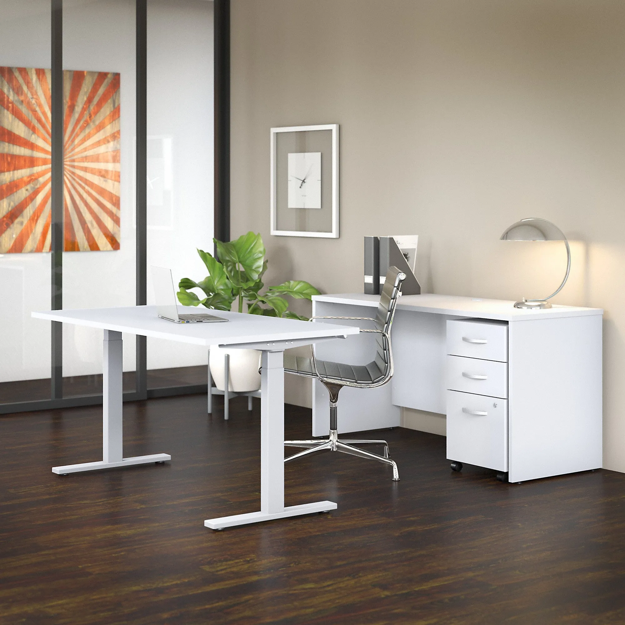 Bush Business Furniture 60W x 30D Height-Adjustable Standing Desk, Credenza and Storage