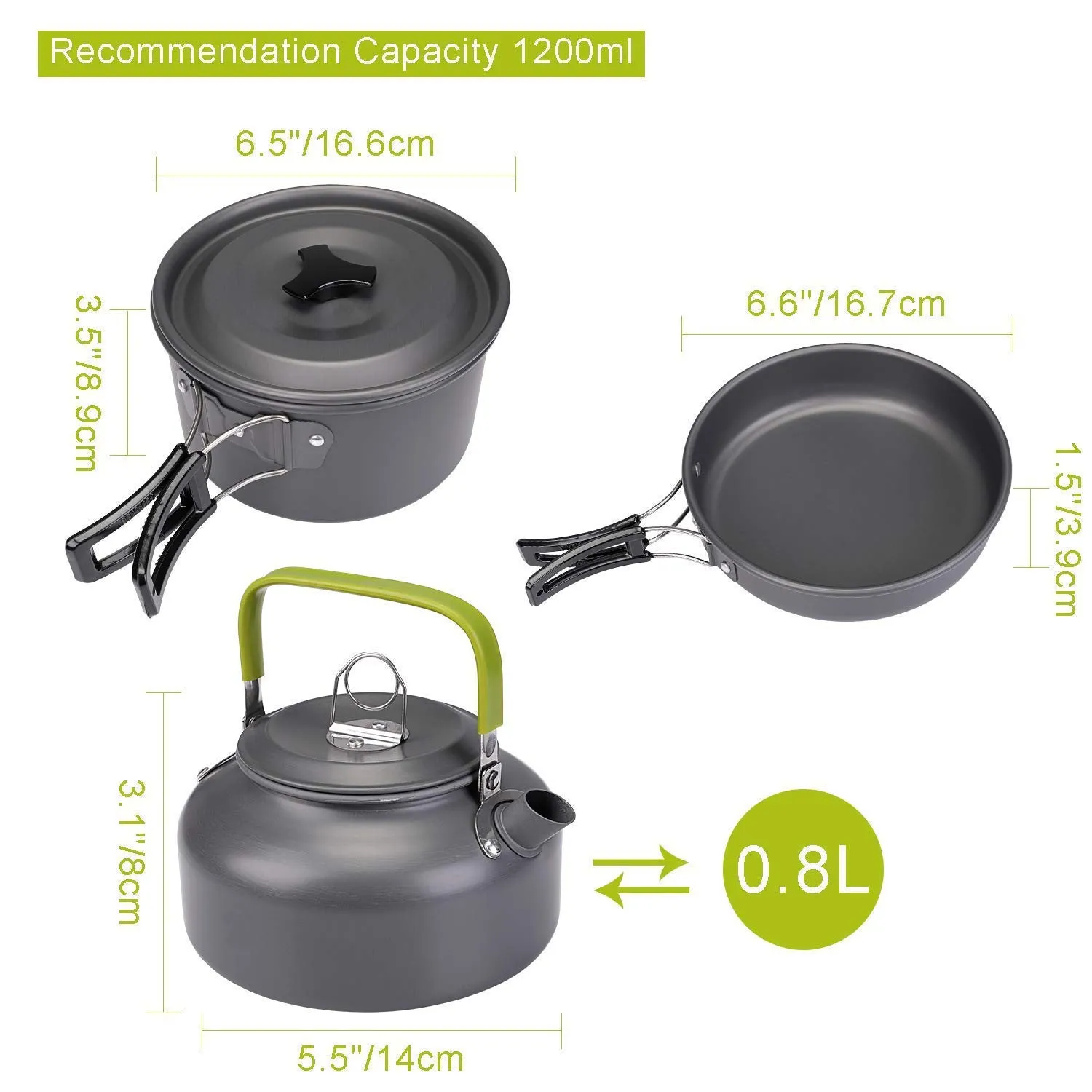 Camping Cookware Set, Anodized Aluminum Camping Pots and Pans Set, Lightweight & Compact Backpacking Cooking Set for 2-3 People Hiking Picnic Fishing