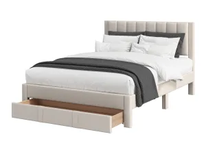 Channel Tufted Beige Double Bed with Storage