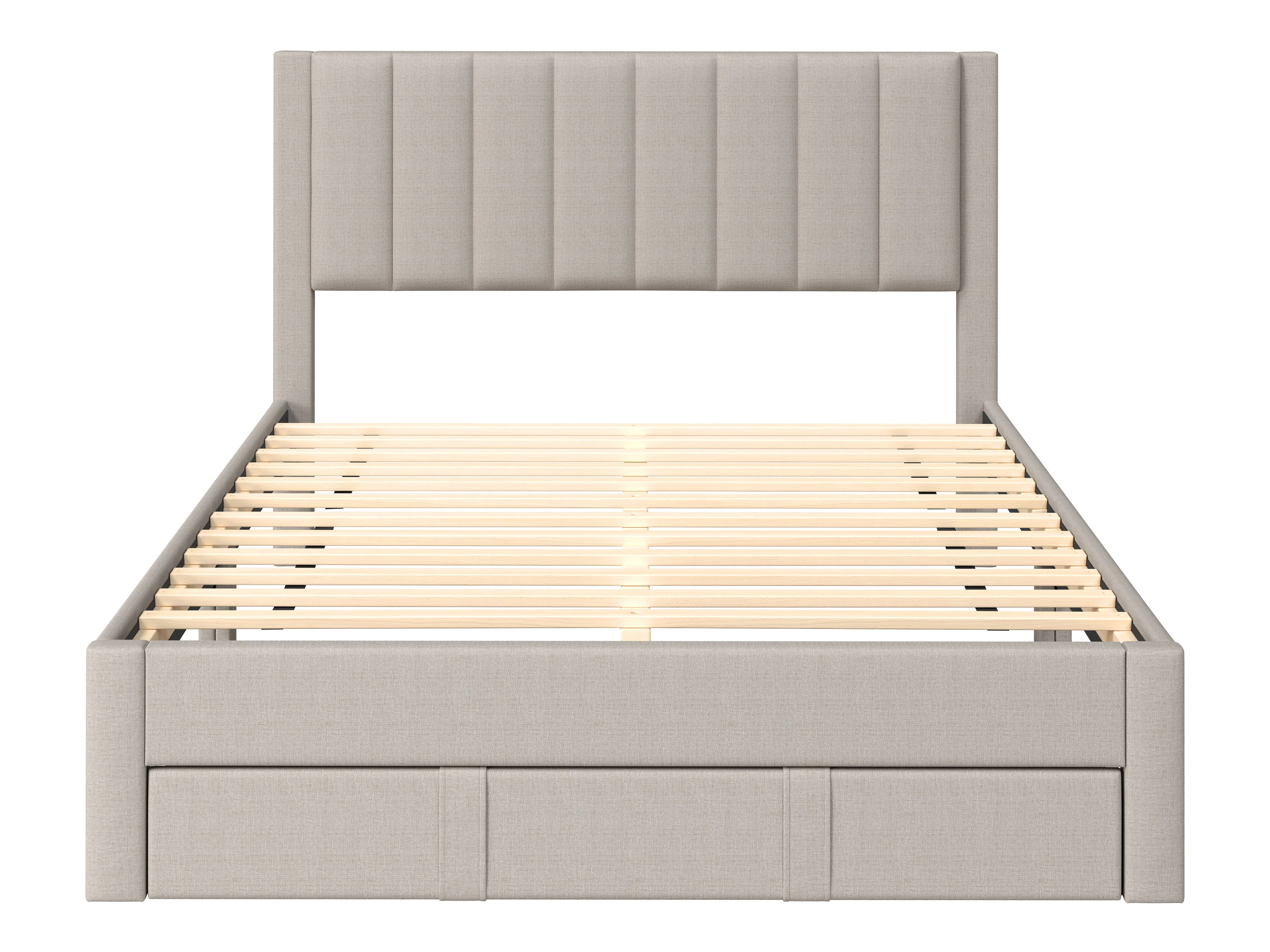 Channel Tufted Beige Queen Bed with Storage