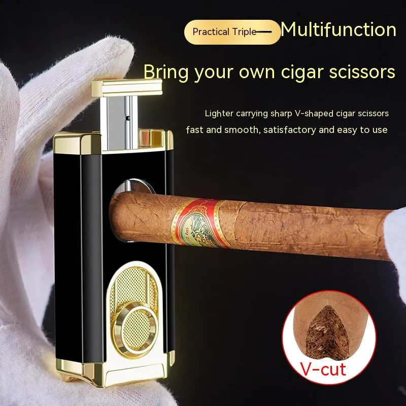 Cigar Lighter With Transom Three Torch Lighter