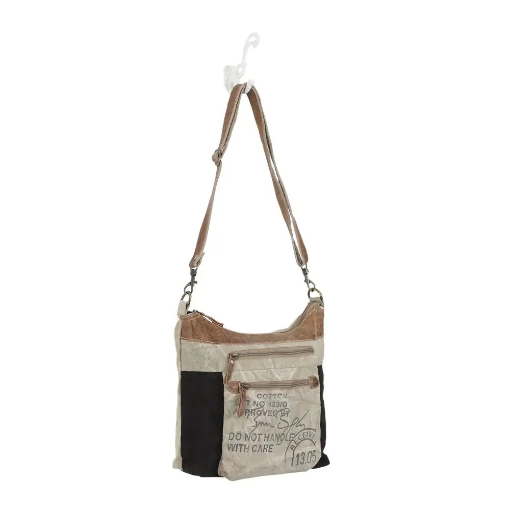 Double Zipper Canvas & Leather Shoulder Bag