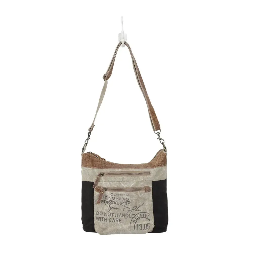 Double Zipper Canvas & Leather Shoulder Bag