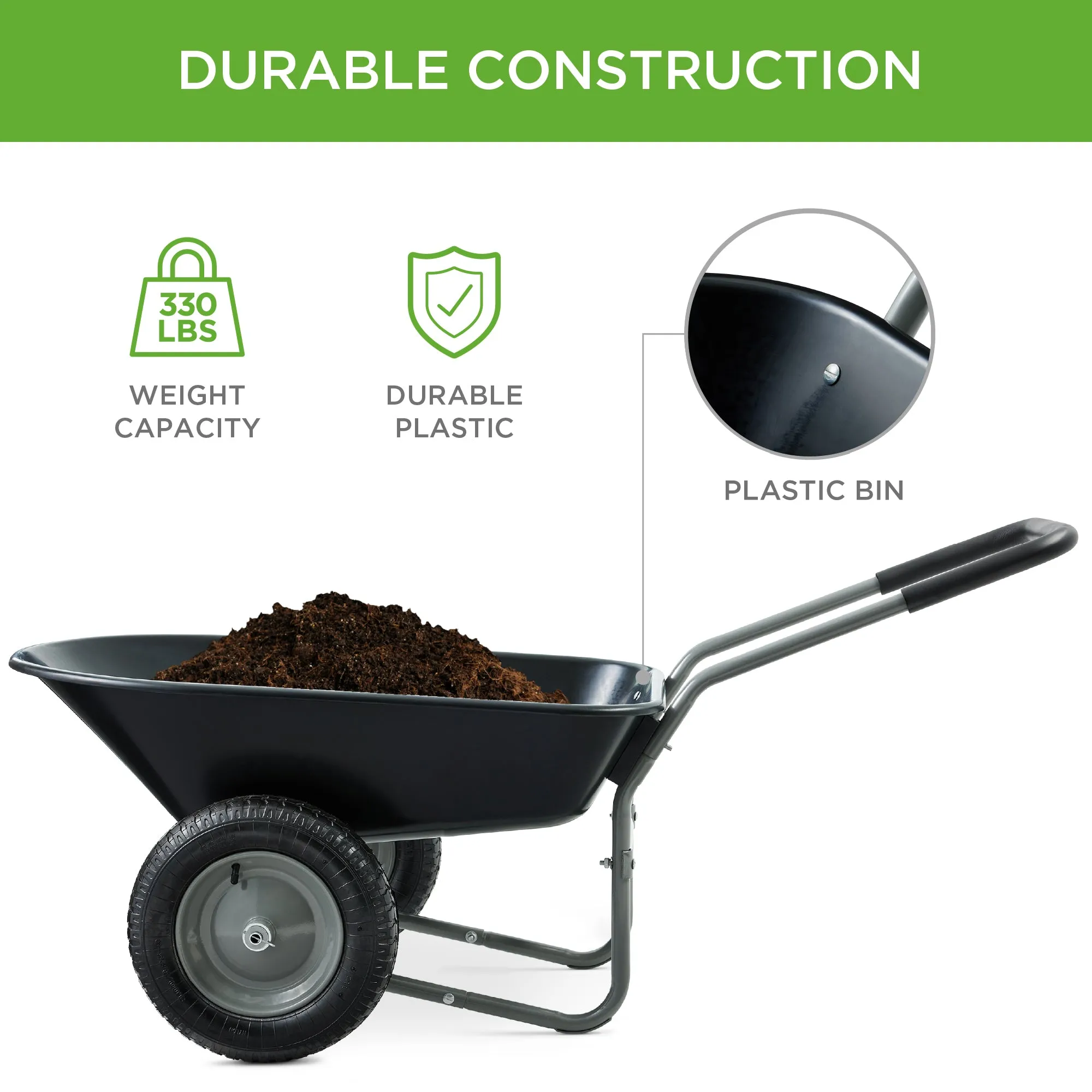 Dual-Wheel Wheelbarrow Garden Cart