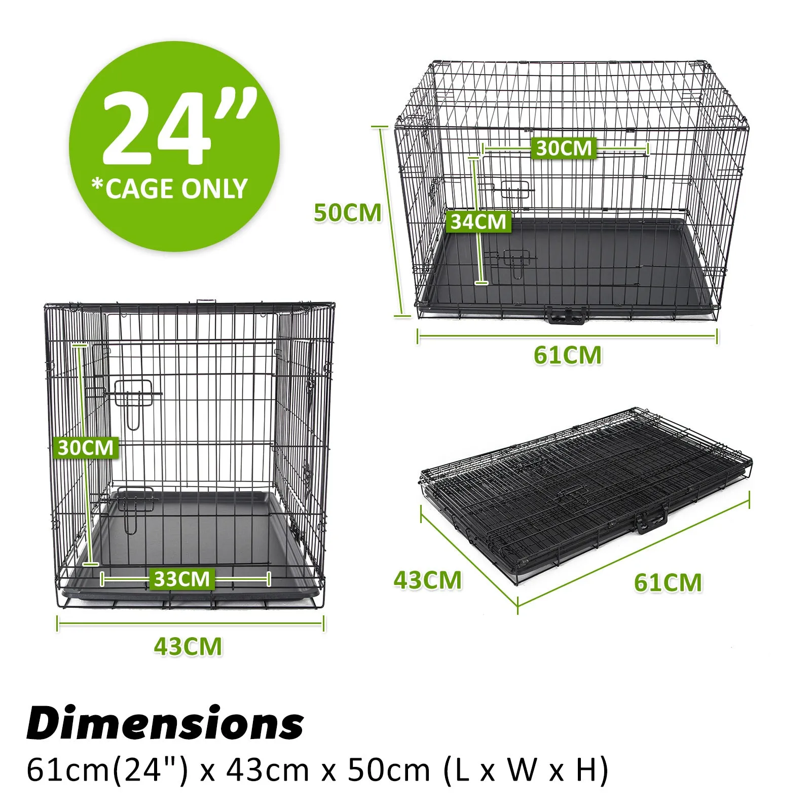 Durable Folding Dog Crate, Double Door, Tray   Mat - Paw Mate