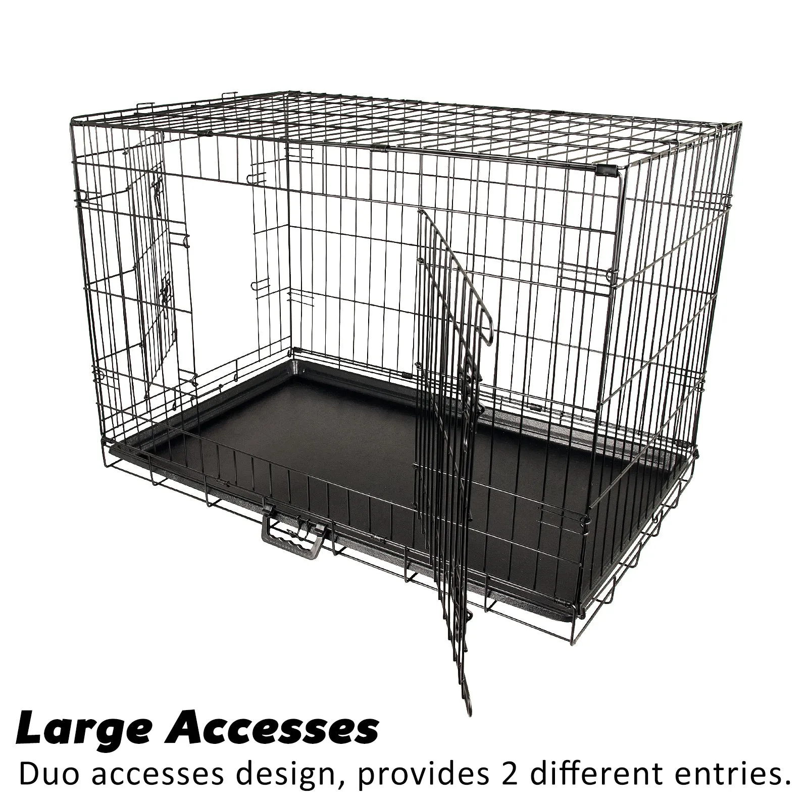 Durable Folding Dog Crate, Double Door, Tray   Mat - Paw Mate