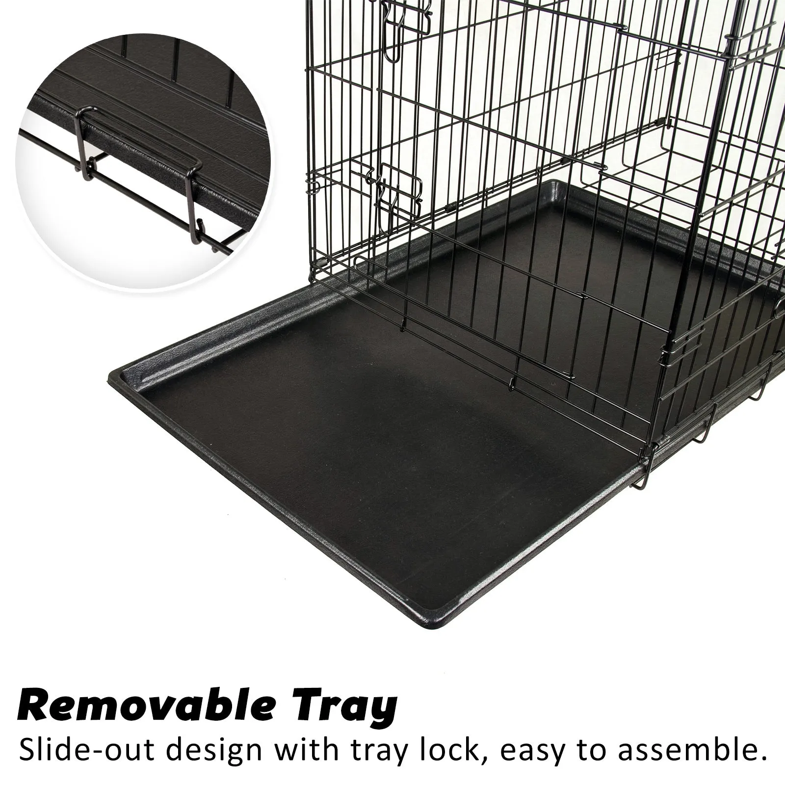 Durable Folding Dog Crate, Double Door, Tray   Mat - Paw Mate