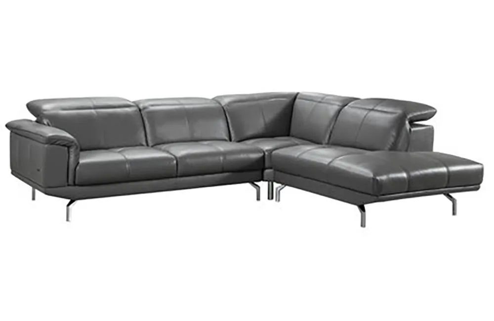 Fabio Grey Leather Sectional Sofa Dark Brown