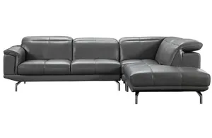 Fabio Grey Leather Sectional Sofa Dark Brown