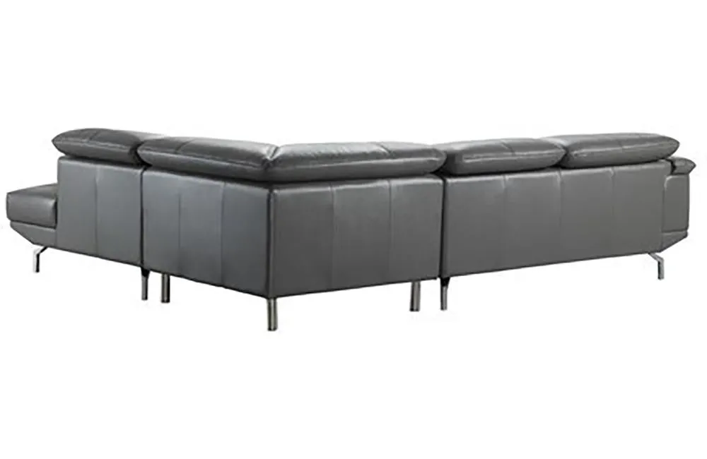 Fabio Grey Leather Sectional Sofa Dark Brown