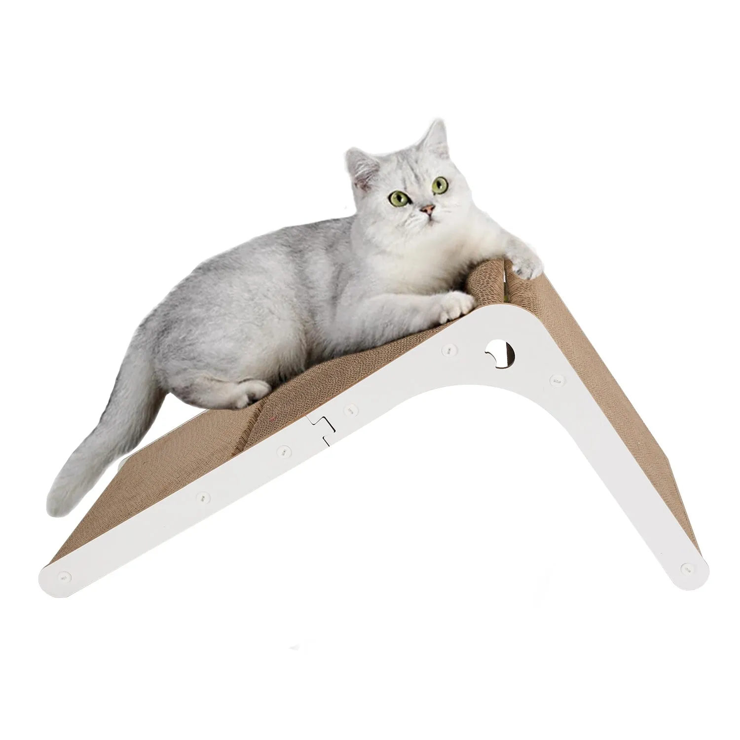 Fresh Fab Finds Indoor L Shaped Cat Scratcher with Cat Interactive Toy Cardboard 23.62in High Lounge Bed Furniture Protector Cat Kitten Scratching Pad