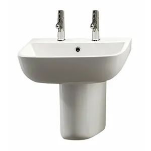 Frontline White Series 600 Semi-Pedestal Basin - 2 Tap Holes