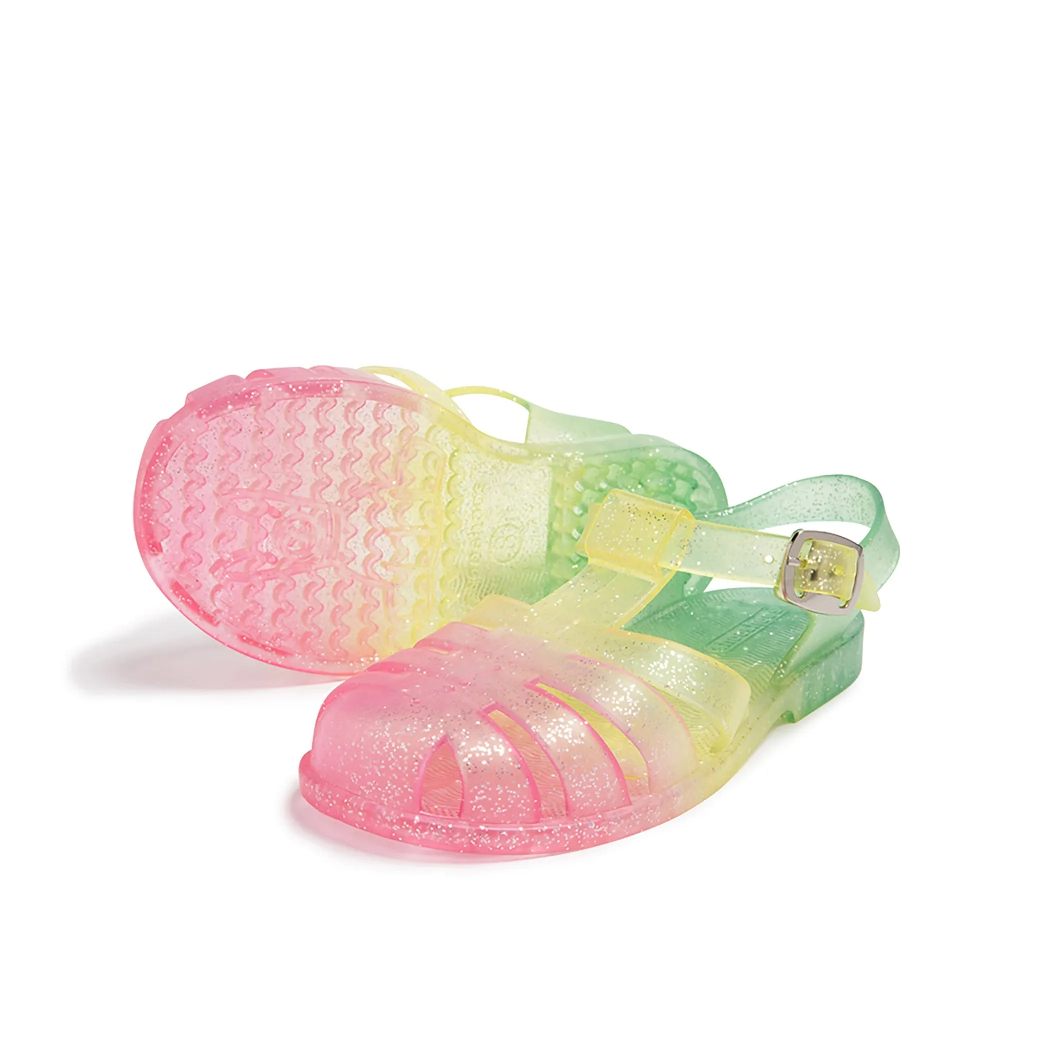 Girls Jelly Sandals in Rainbow Glitter - Right Above