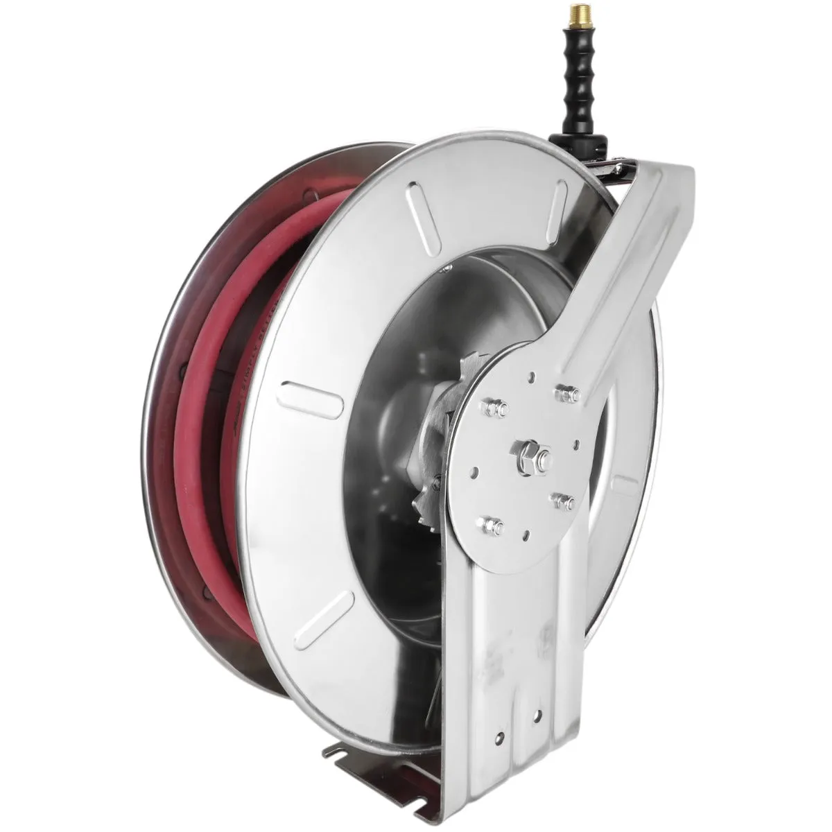 Industrial Stainless Steel Hose Reel Retractable, 1/2" ID x 50' Ultra-Lightweight Rubber Hose w/ 1/2" NPT, 300 PSI