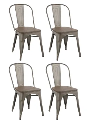 Industrial wood Metal Antique Bronze Rustic Distress Dining Bistro Side Chair-4