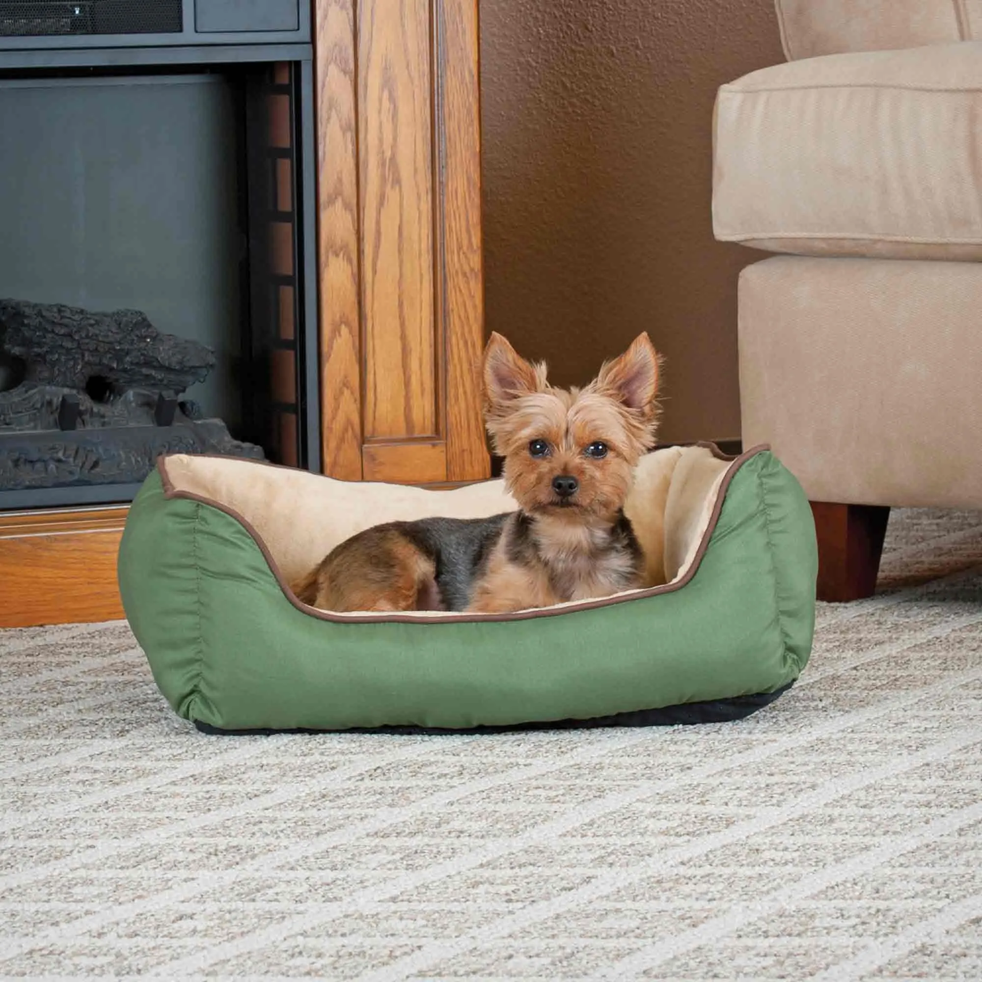 K&H Pet Products Self-Warming Lounge Sleeper Pet Bed, Sage/Tan, Small, 16" X 20"