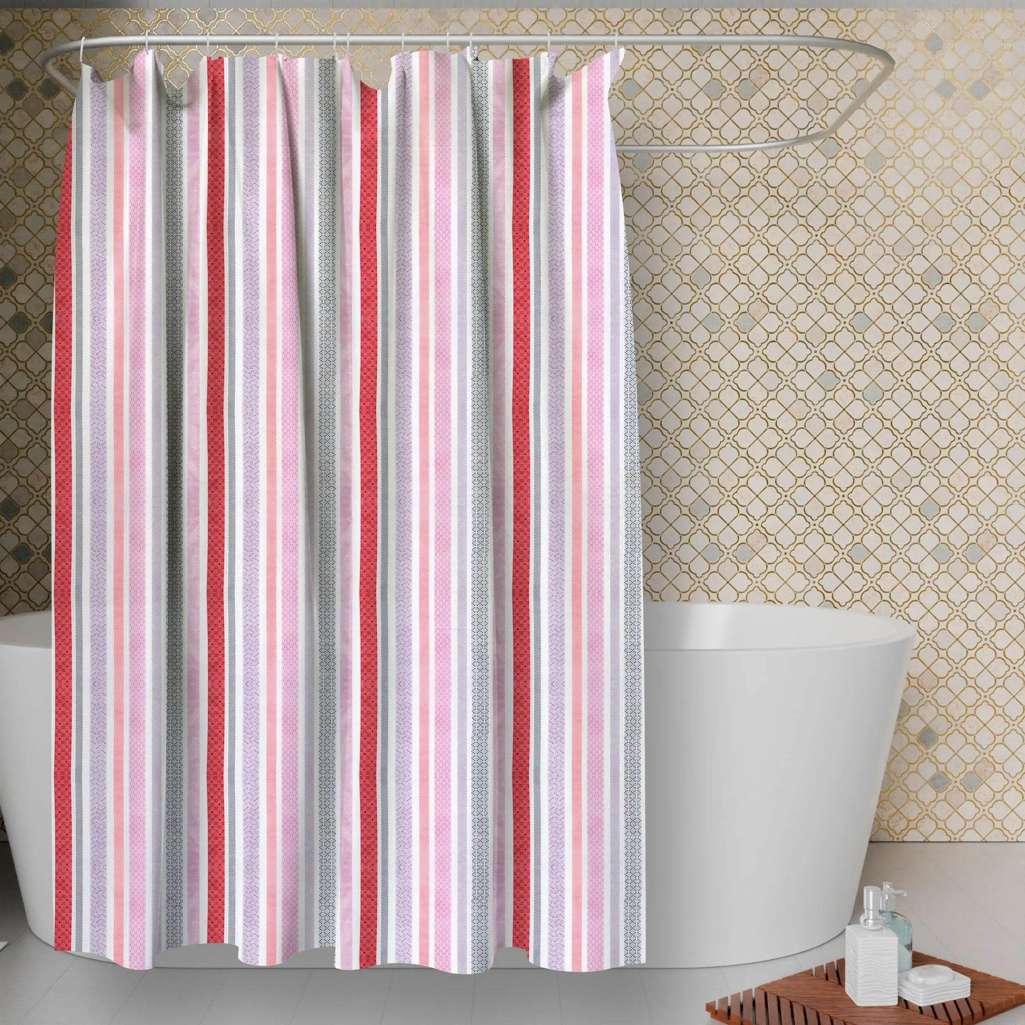 Kuber industries AC Curtain | PVC Door Window Curtain | Curtains for Door | Lining Curtain for Bathroom | Window Blackout Curtain | Shower Curtain with 8 Rings | 7 Feet | Red & Black