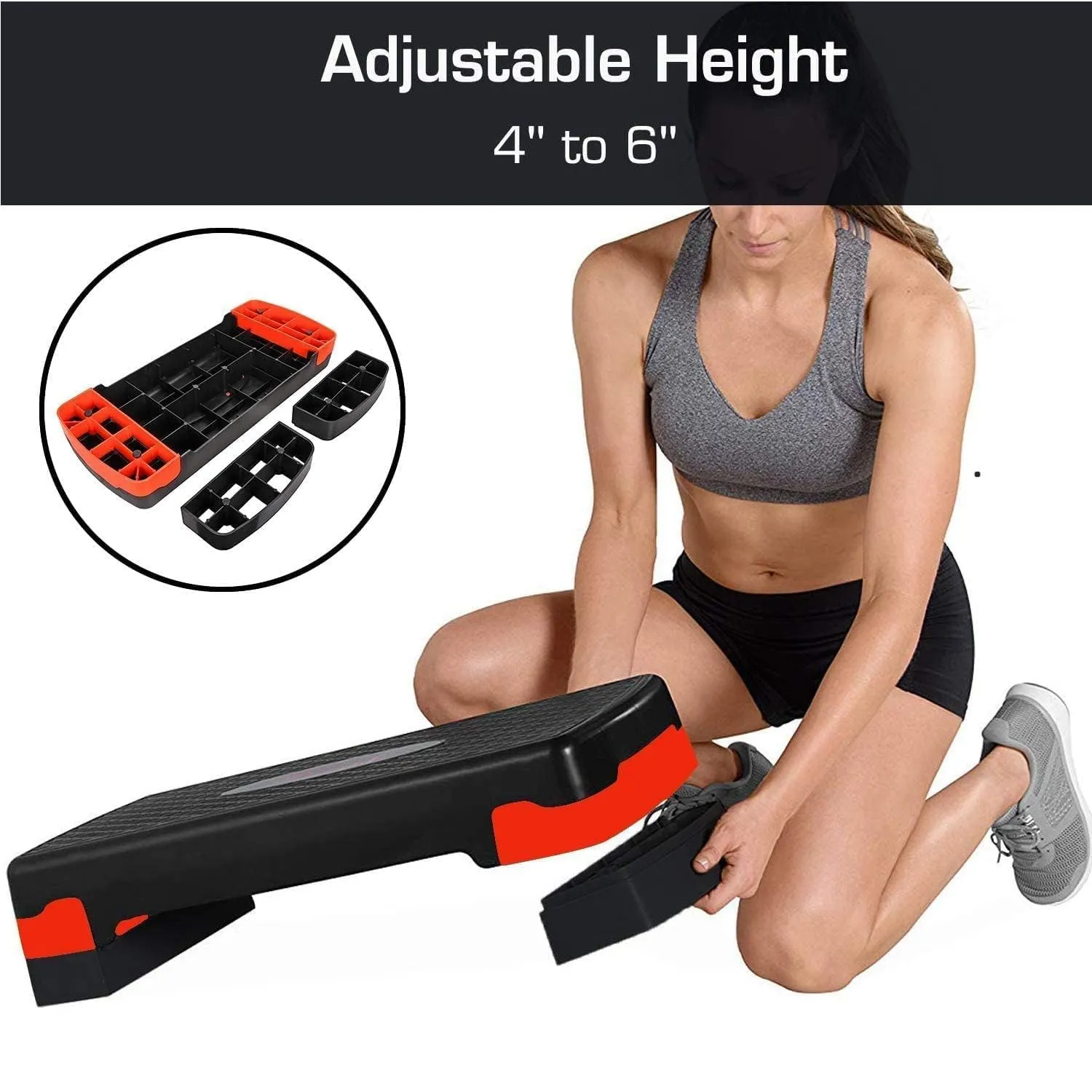 Kuber Industries Adjustable Aerobic Stepper For Gym, Yoga, Home-Pack of 2 (Black & Red)