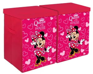 Kuber Industries Disney Minnie Print Non Woven Fabric Foldable Laundry Organiser With Lid & Handles (Set Of 2, Pink)-KUBMART16287