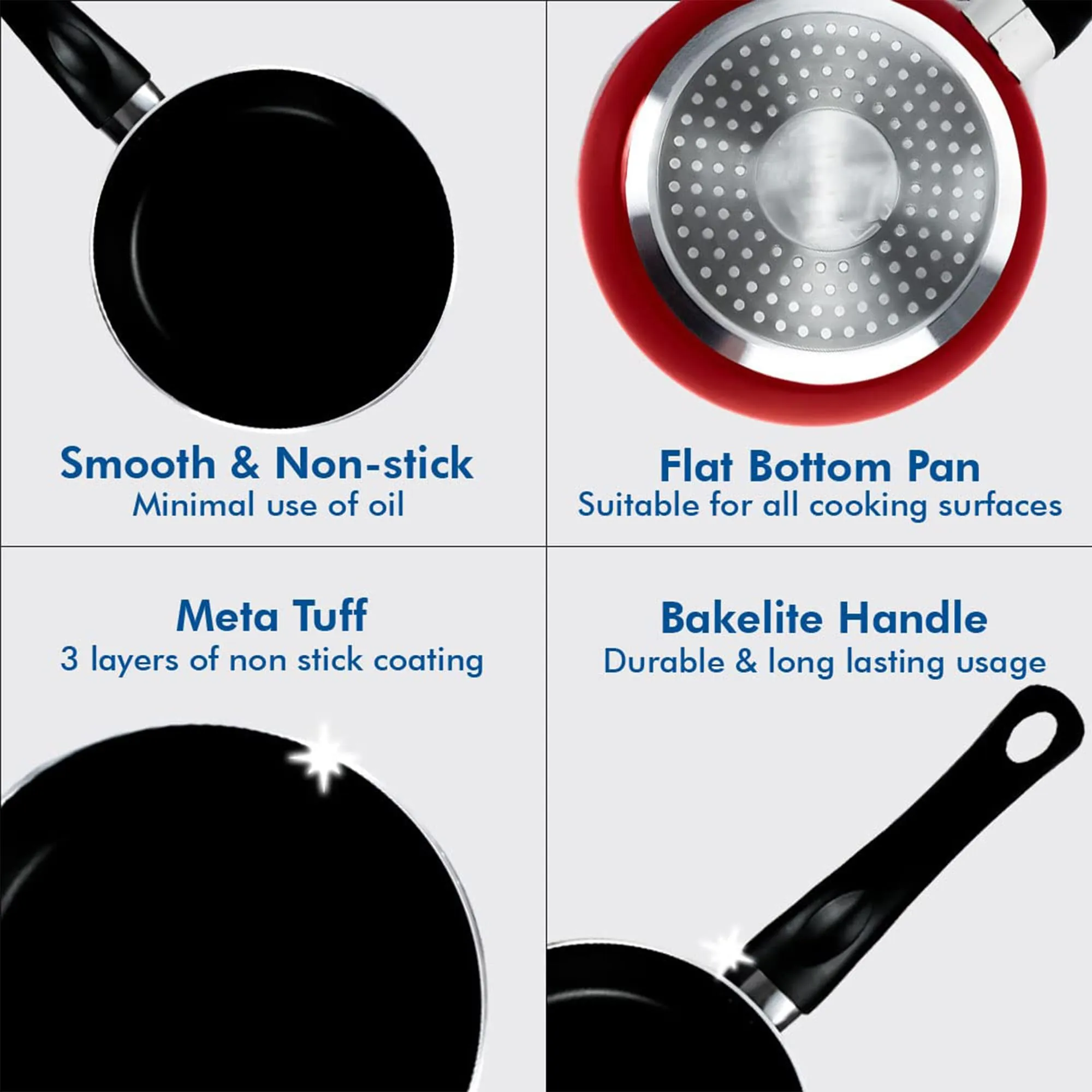 Kuber Industries Non-Stick Aluminum Frying Pan with Handle | Lightweight Induction Pan for Omelettes & Fish Cooking & Tadka | Scratch Resistent, Gas & Induction Compatible | Red